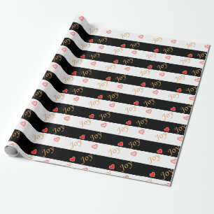 Papel De Presente Padrão de Coração de Alegria Festiva em Preto e Br