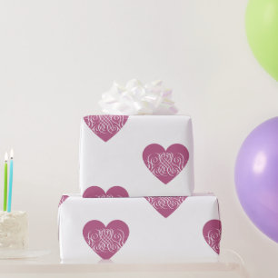 Papel De Presente Padrão de Coração de Filigrama Rosa Elegante Dia d
