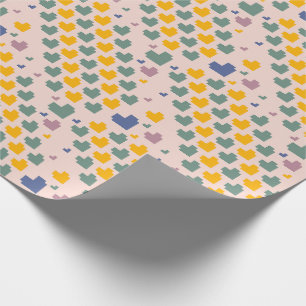 Papel De Presente Padrão de Coração de Pixel Diagonal