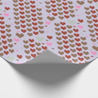 Papel De Presente Padrão de Coração de Pixel Diagonal