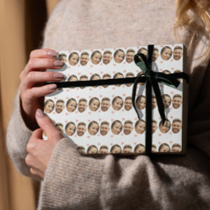 Papel De Presente Padrão de Coração Engraçado de Casal com Foto Pers