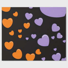 Papel De Presente padrão de coração laranja e roxo