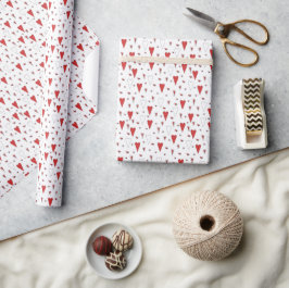 Papel De Presente Padrão de Coração Mínimo Vermelho e Branco