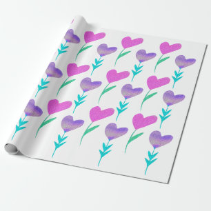 Papel De Presente Padrão de Coração Moderno Florido de São Valentim
