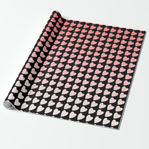 Papel De Presente Padrão de Coração Preto Rosa Simples Padrão de Gar
