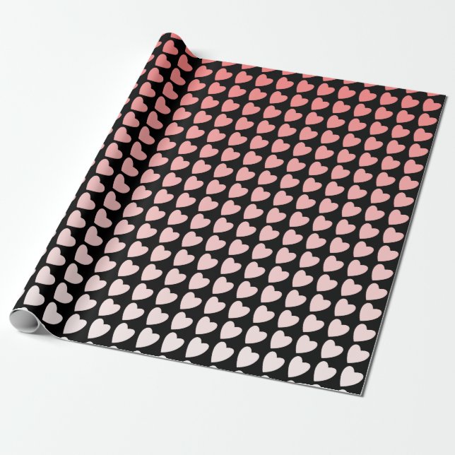 Papel De Presente Padrão de Coração Preto Rosa Simples Padrão de Gar (Desenrolado)