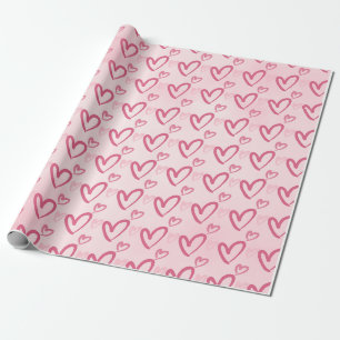 Papel De Presente Padrão de Coração Rosa - Dia de os namorados