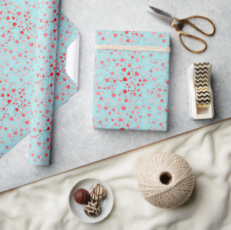 Papel De Presente Padrão de Coração Rosa/Vermelho Doce Fundo Azul/Ag
