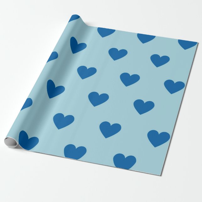 Papel De Presente Padrão de Coração Simples Azul (Desenrolado)