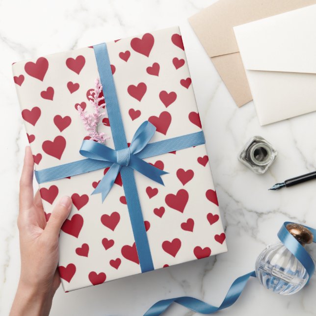 Papel De Presente Padrão de Coração Vermelho (Presentear)