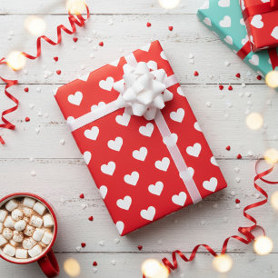 Papel De Presente Padrão de Coração Vermelho e Branco para Ocasiões