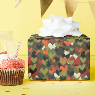 Papel De Presente Padrão de Coração Vermelho Verde