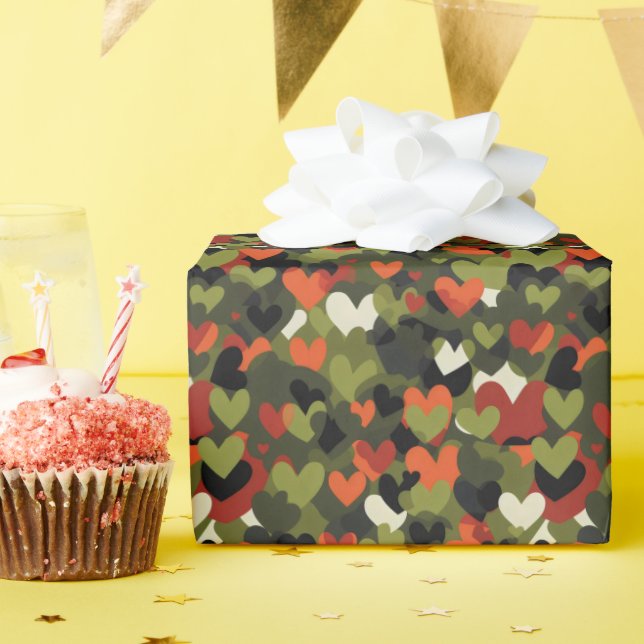 Papel De Presente Padrão de Coração Vermelho Verde (Festa de aniversário)