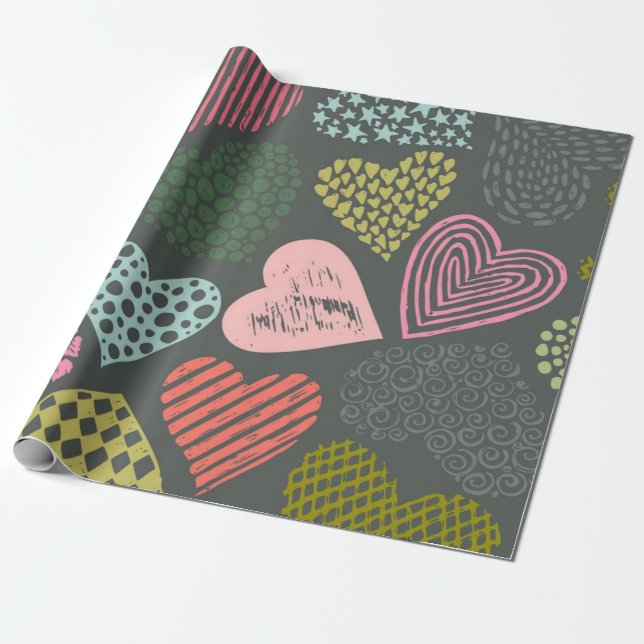 Papel De Presente Padrão de corações (Desenrolado)