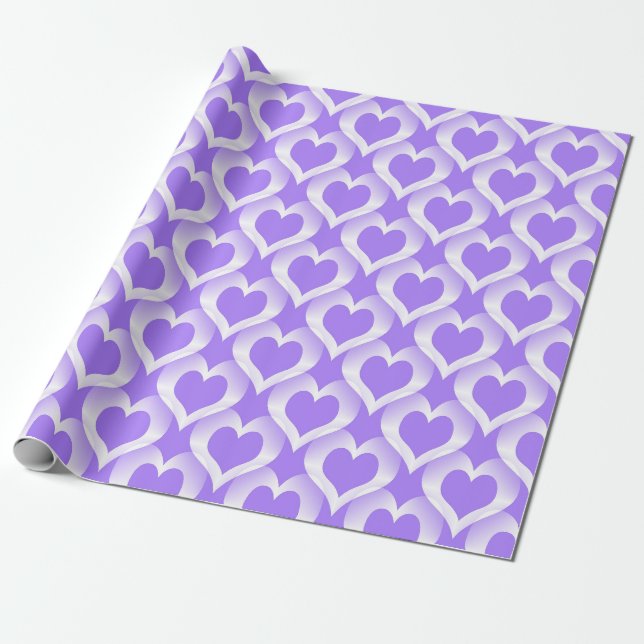 Papel De Presente Padrão de Corações Brancos Roxos (Desenrolado)
