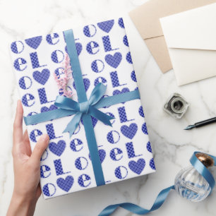 Papel De Presente Padrão de Corações de Amor Real Azul Verificado El