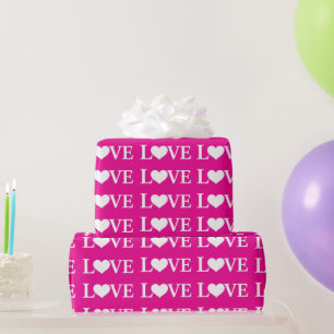 Papel De Presente Padrão de corações de amor rosa branco do Dia dos 