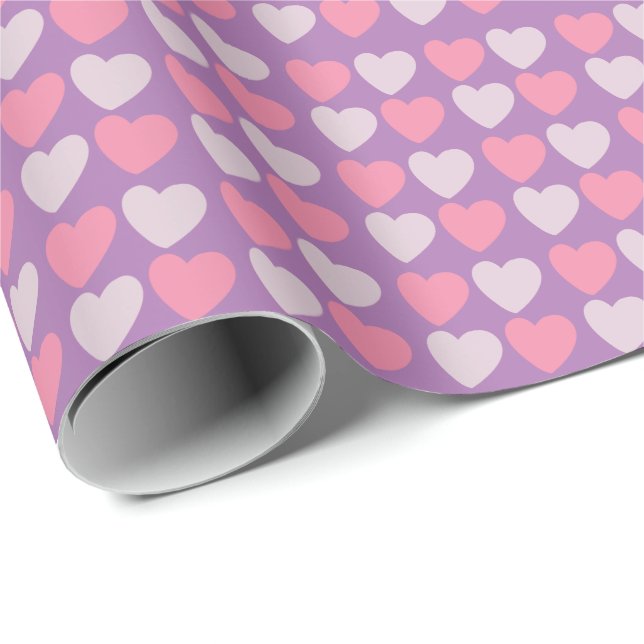 Papel De Presente Padrão de Corações de Amor Rosa Roxo (Ponta do rolo)