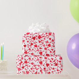 Papel De Presente Padrão de Corações de Confetti Vermelho dia de os