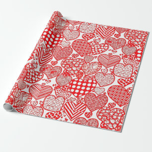 Papel De Presente Padrão de Corações de São Valentim Desenhados à Mã