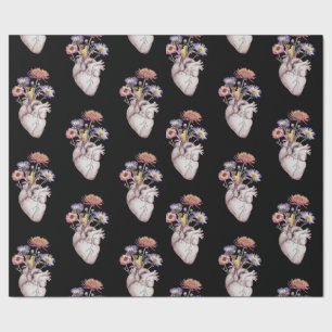 Papel De Presente Padrão de Corações Flores                         