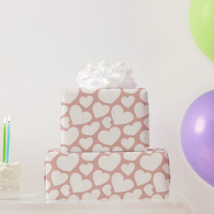Papel De Presente Padrão de Corações Grandes Desenhados à Mão Boho F