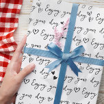 Papel De Presente Padrão de Corações Personalizadas de Saudação Pret<br><div class="desc">Esta design simples e moderna é composta de uma tipografia de escrita lúdica.</div>