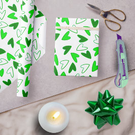 Papel De Presente Padrão de Corações Verdes de Diversão Whimsical