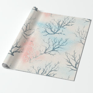 Papel De Presente Padrão de Coral Costeiro Boho Luxo Aquarela