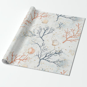Papel De Presente Padrão de Coral Costeiro Boho Luxo Aquarela (2)