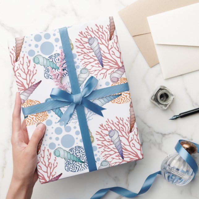 Papel De Presente Padrão de coral de concha de praia (Presentear)