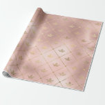 Papel De Presente Padrão de coroa em rosa dourado e rosa beije<br><div class="desc">Papel de embrulho padrão de coroas vintage de Paris.</div>