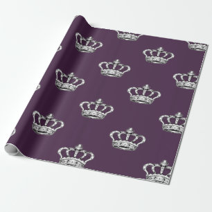Papel De Presente Padrão de Coroa Roxa Real em Fundo Roxo