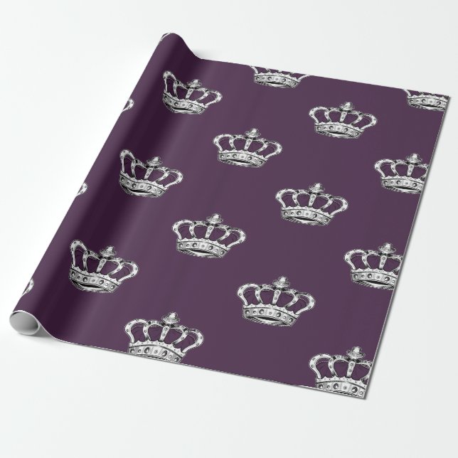 Papel De Presente Padrão de Coroa Roxa Real em Fundo Roxo (Desenrolado)