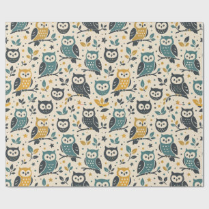 Papel De Presente Padrão de Coruja Caprichosa - Design Inspirado na 