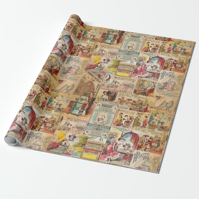 Papel De Presente Padrão de costura de vinheta (Desenrolado)