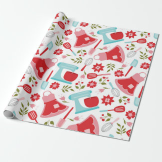 Papel De Presente Padrão de Cozinha de Vintagem Vermelha e Azul