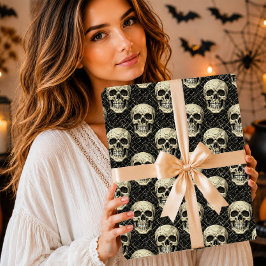 Papel De Presente Padrão de Crânio de Creme Gótico Rachado
