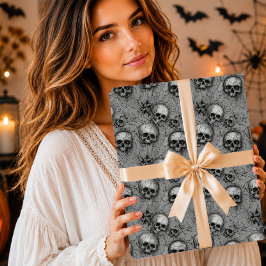 Papel De Presente Padrão de Crânio de Terra Rachada Cinza Gótico
