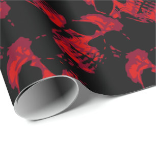 Papel De Presente Padrão de crânios preto e vermelho gótico