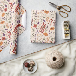 Papel De Presente Padrão de Creme de Flor de Erva Apotecário