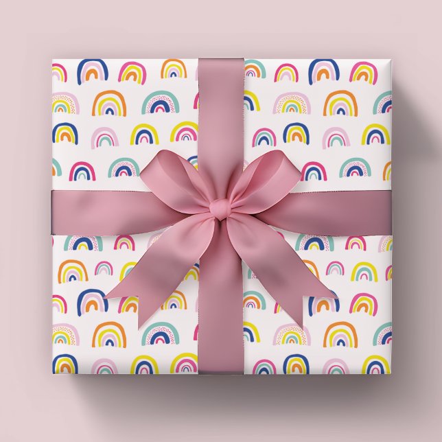 Papel De Presente Padrão de Crianças Arco-Íris (Rainbow pattern wrapping paper, ideal for girls birthday or baby shower celebrations)