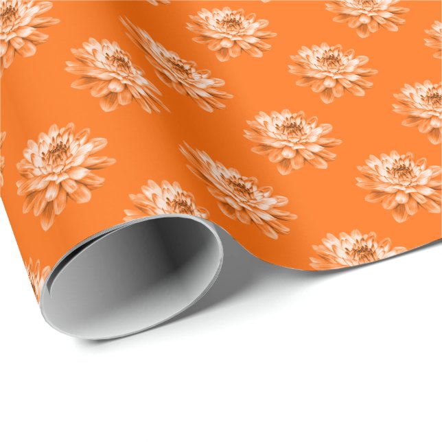 Papel De Presente Padrão de crisântemo - Laranja (Ponta do rolo)