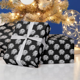 Papel De Presente Padrão de crisântemo - Monocromo em Preto