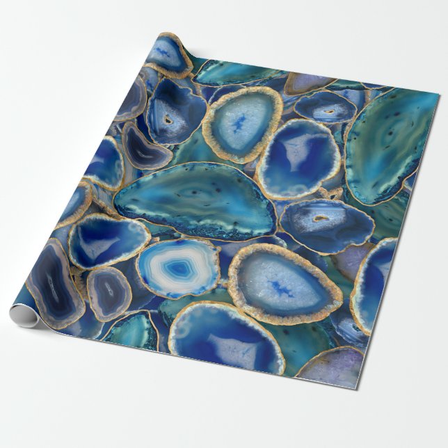 Papel De Presente Padrão de cristal de Blue Geodes (Desenrolado)