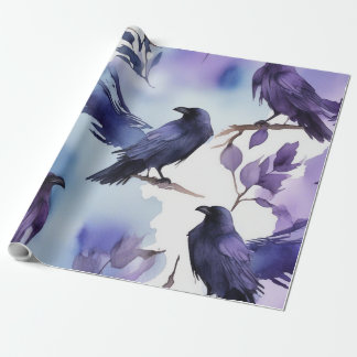 Papel De Presente Padrão de Crow de Aquarela Majestosa