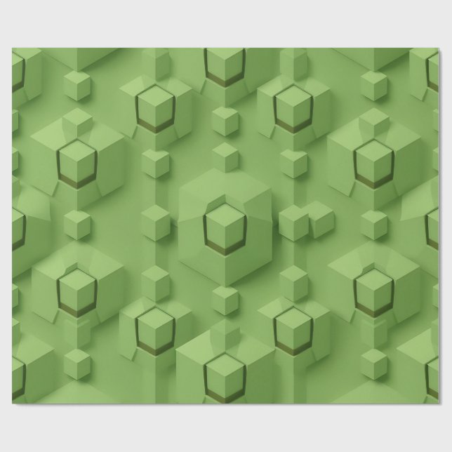 Papel De Presente Padrão de Cubo Isométrico Verde Menta 3D (Aberto)