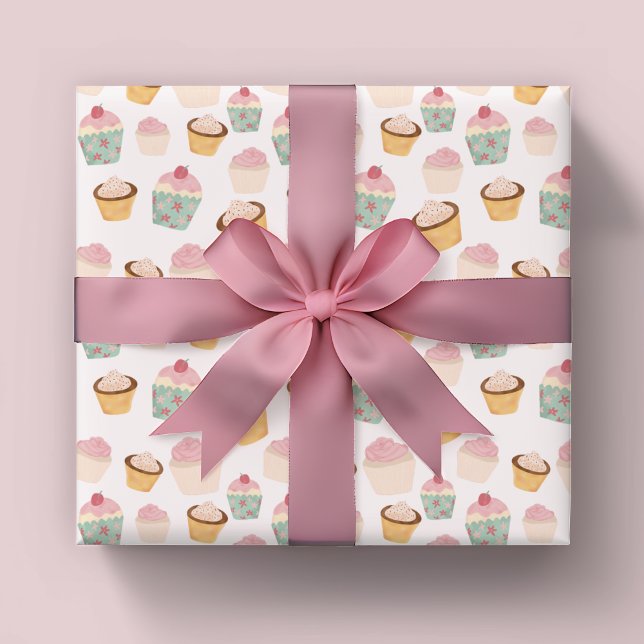 Papel De Presente Padrão de Cupcake (Cute cupcake sweet treat themed wrapping paper rolls.)