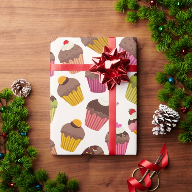 Papel De Presente Padrão de Cupcake, Padrão de Muffin, Chocolate, Co (Presente de Natal)