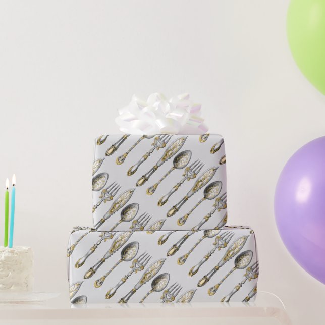 Papel De Presente Padrão de cutelaria jantada do garfo da faca (Presentes para festas)